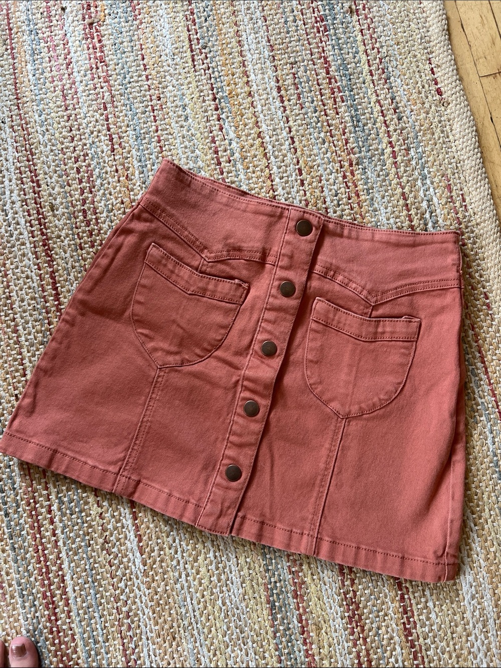 Forever 21 Button-Front Dusty Rose Denim Mini Skirt Size 27